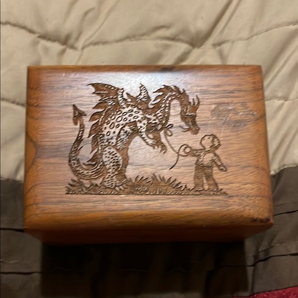 Black Walnut Cherry Wooden Dragon Engraved Music Box by Charles Elkan - Picture 1 of 3